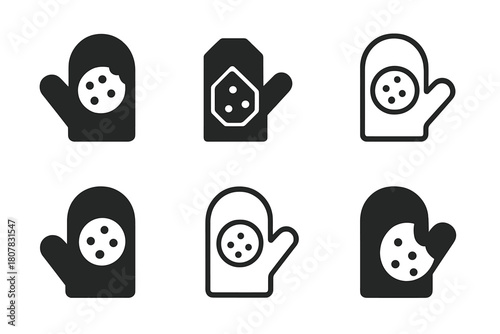 Baking Icons Set. Baking cookies. Icon set. Set Logo of Baking cookies: Oven mitts. harmonious logo variations of the same emblematic concept (Flat solid,