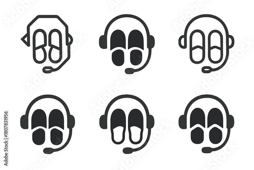 Work-from-Home Icons. work-from-home fashion. Icon set. Set Logo of work-from-home fashion: slippers and headset combo. harmonious logo variations of the same