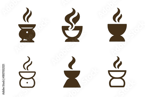 Therapy Logo Variations. Alternative therapies for stress relief. Icon set. Set Logo of alternative therapies for stress relief: incense burner. harmonious