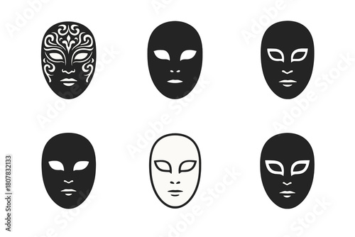 Masquerade Mask Icons. Masquerade mask. Icon set. Set Logo of Masquerade mask: Full-face ornate mask. harmonious logo variations of the same emblematic