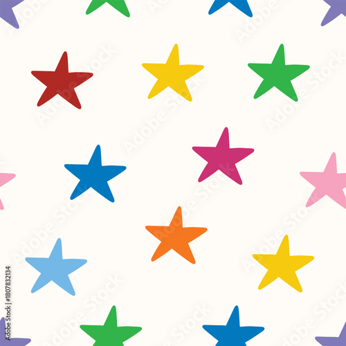 Seamless pattern with colorful stars on a light background for party or kids birthday