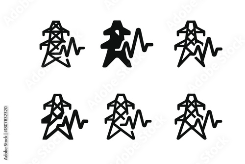 Smart Grid Icons. Smart grid technology. Icon set. Set Logo of Smart Grid Technology: digital waveform merging with energy tower. harmonious logo variations of