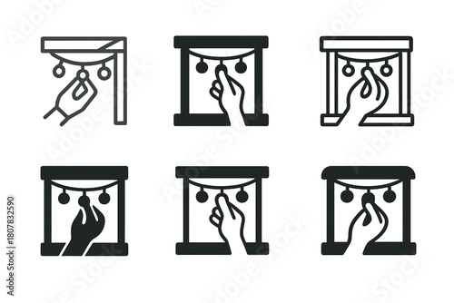 Outdoor Fairy Lights Logos. Setting up outdoor fairy lights. Icon set. Set Logo of setting up outdoor fairy lights: cozy terrace lighting. harmonious logo