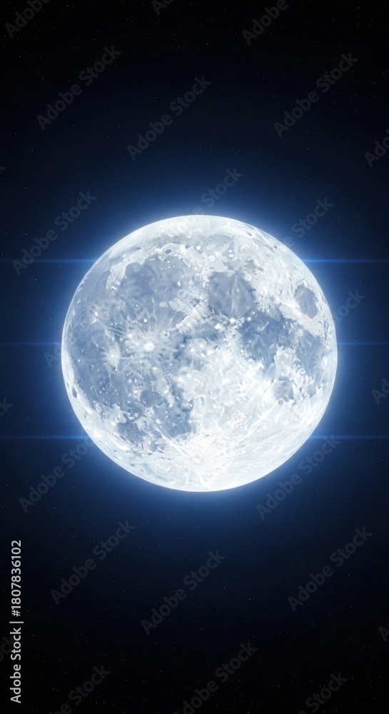 Fototapeta premium Bright Full Moon Glowing in Starry Night Sky