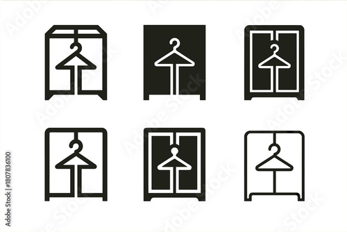 Home Storage Icons. Home storage solutions. Icon set. Set Logo of home storage: stackable boxes. harmonious logo variations of the same emblematic concept,