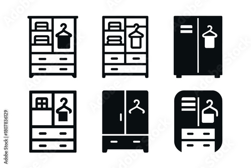 Home Storage Logos. Home storage solutions. Icon set. Set Logo of home storage: hanging organizers. harmonious logo variations of the same emblematic concept,