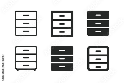 Home Storage Icons. Home storage solutions. Icon set. Set Logo of home storage: stackable boxes. harmonious logo variations of the same emblematic concept,