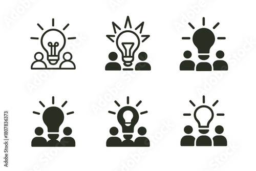 Innovative Networking Logos. A professional participating in a networking event to grow their career. Icon set. Set Logo of innovation and ideas: glowing