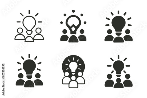 Innovative Networking Logos. A professional participating in a networking event to grow their career. Icon set. Set Logo of innovation and ideas: glowing
