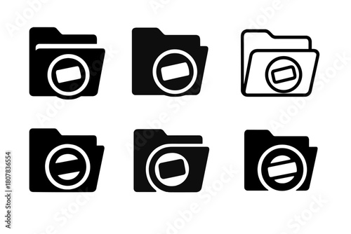 Investigative Logo Variations. Investigative reporting. Icon set. Set Logo of investigative reporting: confidential file folder. harmonious logo variations of