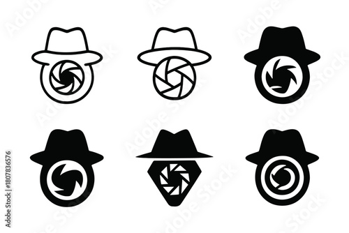 Investigative Logo Variations. Investigative reporting. Icon set. Set Logo of investigative reporting: confidential file folder. harmonious logo variations of
