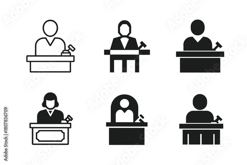 Justice Logo Variations. Person Arrested on Suspicion of Crime. Icon set. Set Logo of Arrest Scene: justice balance and shield. harmonious logo variations of