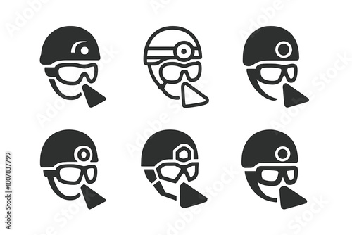 Ice Climbing Icon Set. Ice climbing. Icon set. Set Logo of ice climbing: climber ascending a frozen waterfall. harmonious logo variations of the same