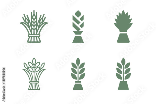 Collective Farm Logos. Collective farm. Icon set. Set Logo of collective farm: wheat sheaf. harmonious logo variations of the same emblematic concept, each
