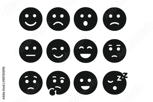 Emotion Spectrum Icons. Color Spectrum Faces. Solid icon set of Color Spectrum Faces: happy face, sad face, surprised face, angry face, neutral face, winking