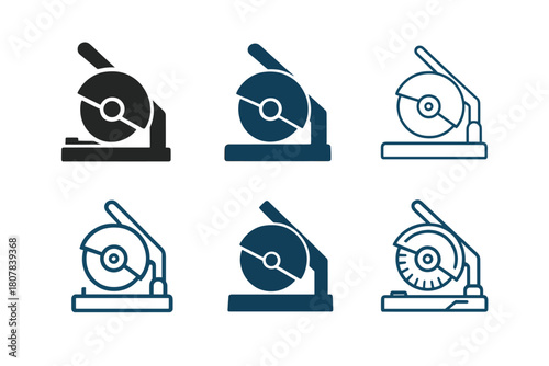 Cutting Machines Icons. Cutting machines. Icon set. Set Logo of cutting machines: mechanical cutter with safety guard and lever. harmonious logo variations of