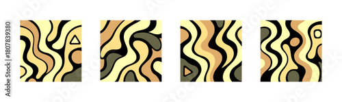 Abstract Wavy Pattern Set in Earth Tones with Geometric Shapes