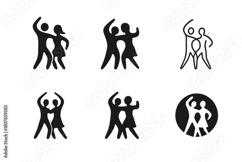 Nightlife Logo Variations. Nightlife. Icon set. Set Logo of Nightlife: Dancing silhouettes. harmonious logo variations of the same emblematic concept, each