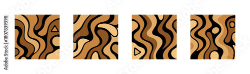 Four Abstract Backgrounds with Wavy Shapes and Earth Tones