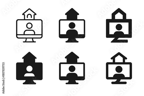 Future Work Icons. Future of work. Icon set. Set Logo of Future of work: Remote work setup. harmonious logo variations of the same emblematic concept, each