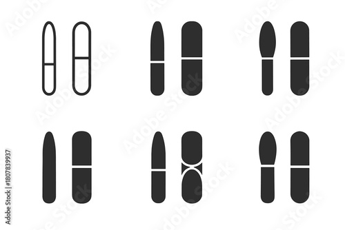Nail Logo Variations. Natural nails. Icon set. Set Logo of natural nails: glass nail file and buffer duo. harmonious logo variations of the same emblematic