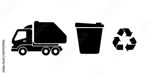 Recycling Icons Set with Garbage Truck