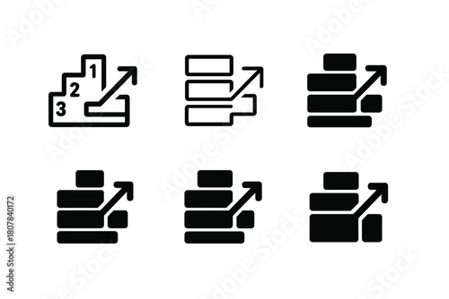 Live Polling Logos. Live Polling Graphics. Icon set. Set Logo of live polling graphics: stacked leaderboard tiles with rank arrows. harmonious logo variations