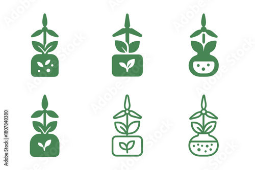 Biological Energy Logos. alternative energy sources from biological processes. Icon set. Set Logo of alternative energy sources from biological processes: