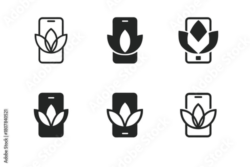 Digital Detox Icons. Digital detox and mindfulness practices. Icon set. Set Logo of digital detox and mindfulness practices: smartphone transforming into a