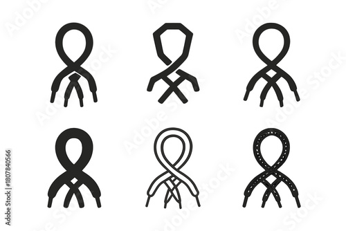 Shoe Lace Logo Variations. shoe lace. Icon set. Set Logo of shoe lace: intertwined laces forming a loop. harmonious logo variations of the same emblematic