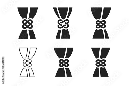 Curtain Tieback Logos. Curtain tieback. Icon set. Set Logo of curtain tieback: crystal knob medallion. harmonious logo variations of the same emblematic