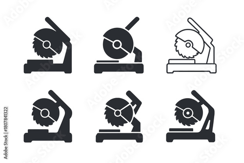 Cutting Machines Icons. Cutting machines. Icon set. Set Logo of cutting machines: mechanical cutter with safety guard and lever. harmonious logo variations of