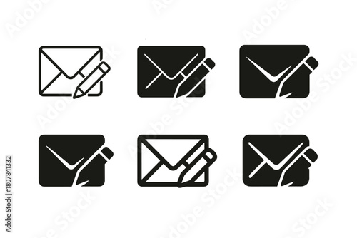 Return Address Icons. Return address. Icon set. Set Logo of Return address: Mail envelope stack. harmonious logo variations of the same emblematic concept,