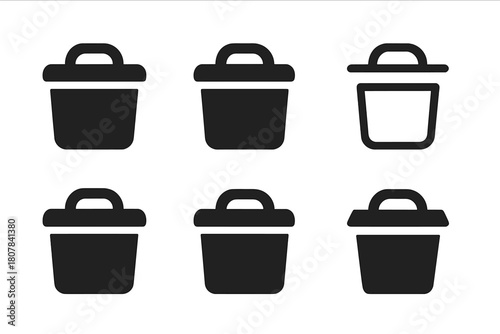 Trash Bin Logo Variations. Trash bin lid. Icon set. Set Logo of Trash bin lid: Lid hinge. harmonious logo variations of the same emblematic concept (Filled