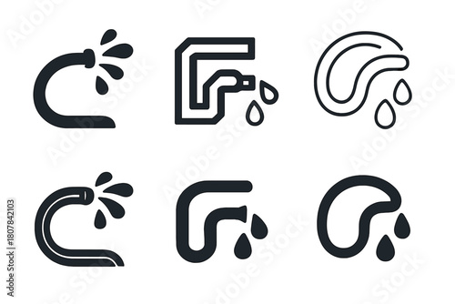 Hose Logo Variations. Hose. Icon set. Set Logo of hose: sprinkler head. harmonious logo variations of the same emblematic concept, each with different artistic