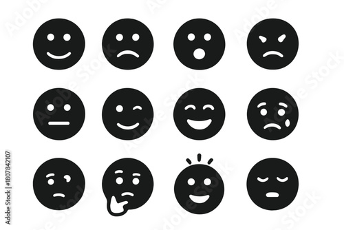 Emotion Spectrum Icons. Color Spectrum Faces. Solid icon set of Color Spectrum Faces: happy face, sad face, surprised face, angry face, neutral face, winking