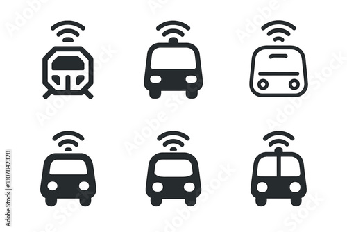 Autonomous Transport Icons. autonomous public transport. Icon set. Set Logo of autonomous public transport: AI navigation system. harmonious logo variations of