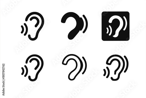 Inclusive Logo Designs. Inclusive and accessible design. Icon set. Set Logo of inclusive and accessible design: hearing aid symbol. harmonious logo variations