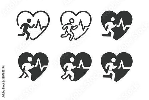 Exercise Icons Collection. The benefits of physical exercise. Icon set. Set Logo of The benefits of physical exercise: Heart health. harmonious logo variations