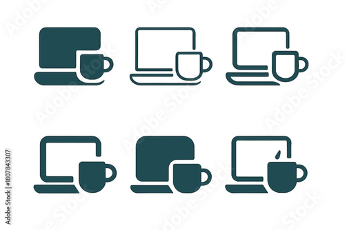 Work Anywhere Icons. Work from anywhere. Icon set. Set Logo of Work from anywhere: Travel and work icon. harmonious logo variations of the same emblematic