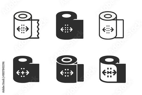 Bandage Icon Variations. Bandages and gauze. Icon set. Set Logo of bandages and gauze: cohesive wrap roll with stretch indicator. harmonious logo variations of