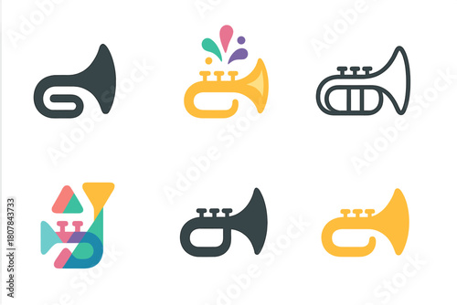 Carnival Logo Variations. Carnival celebration. Icon set. Set Logo of carnival celebration: trumpet horn. harmonious logo variations of the same emblematic
