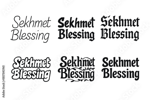 Creative Lettering Set. Sekhmet Blessing. Set lettering. harmonious lettering variations of the same emblematic concept, each with different artistic