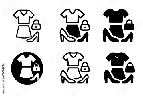 Outfit Logo Variations. Mixing and matching outfits. Icon set. Set Logo of mixing and matching outfits: shoes and accessories. harmonious logo variations of