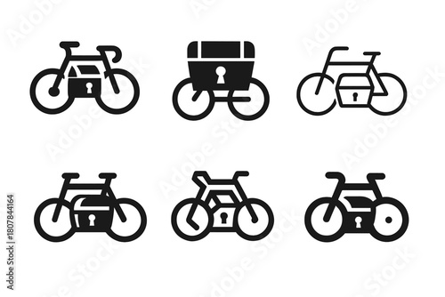 Bicycle Treasure Logos. bicycle treasure hunts. Icon set. Set Logo of bicycle treasure hunts: bike with hidden chest symbol. harmonious logo variations of the