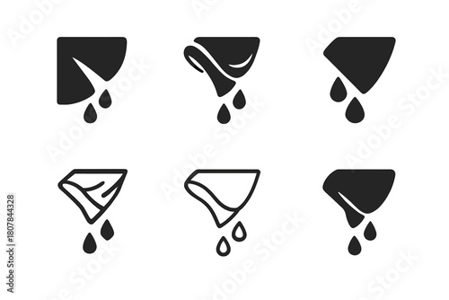 Wet Towel Icons. Wet towel. Icon set. Set Logo of Wet Towel: towel corner wringing out water. harmonious logo variations of the same emblematic concept, each