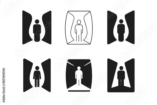 Emblematic Shadow Logos. Wall of depression closing in around a figure. Icon set. Set Logo of wall of depression closing in around a figure: shadow walls