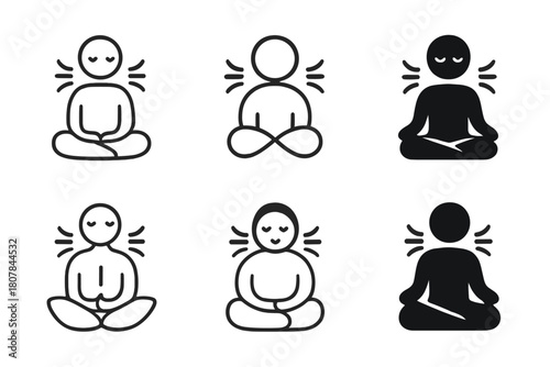 Mindfulness Logo Variations. Learning mindfulness for stress relief. Icon set. Set Logo of Learning mindfulness for stress relief: Breathing icon. harmonious