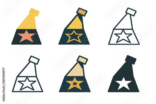 Hollywood Logo Variations. Hollywood Boulevard. Icon set. Set Logo of Hollywood Boulevard: star-studded spotlight sweeping across pavement. harmonious logo