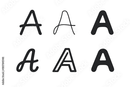 Handmade Font Logos. Handmade Fonts. Icon set. Set Logo of Handmade Fonts: handwritten letter A symbol. harmonious logo variations of the same emblematic